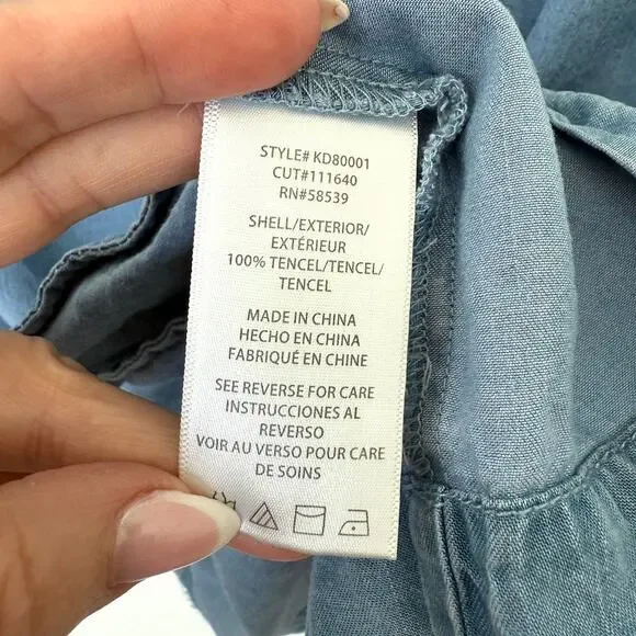 KUT Chambray Off Shoulder Dress Blue Tencel Size 6 Pockets Casual Summer - Picture 4 of 7